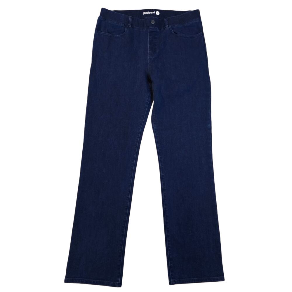 BetaBrand XL Straight Leg Yoga Denim Pull On Jeans Pants Dark Indigo Wash W1536